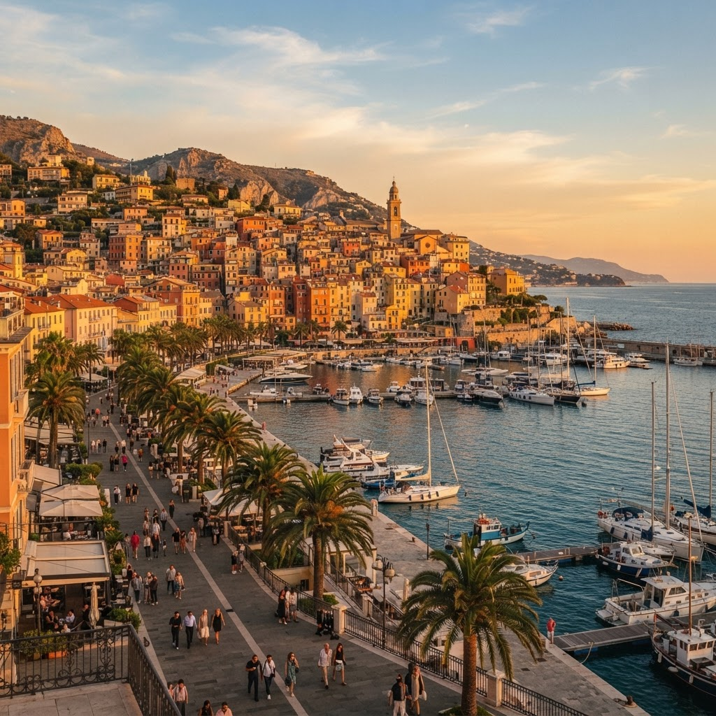 Sanremo – Blick auf die Altstadt La Pigna und den Hafen