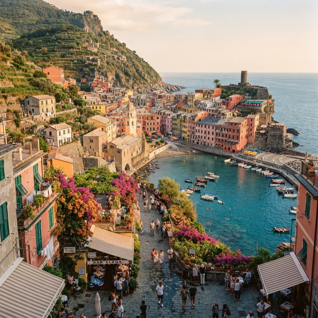 Ligurisches Küstendorf mit bunten Häusern